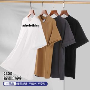 ドレス夏の新しい短い230g XinjiangロングステープルコットンTシャツルーズソリッドカラーカジュアルハーフスリーブの汎用性の高い肩トップ