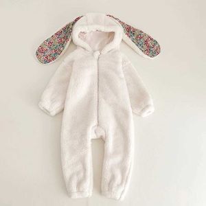 Rompers Spring Baby Baby Boys Rabbit Romper Nowon Nieprawdy jednoczęściowy kombinezon z kapturem piżama pluszowe stroje odzieży domowej H240530 G1Y1