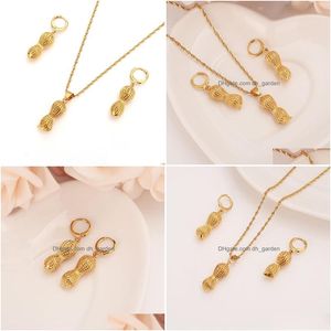 Earrings & Necklace 18 K Solid Fine Gold Gf Dubai India Peanut Vintage Dangle Jewelry Sets Women Girls Party Jewellery Drop Dhgarden Dh1Sz