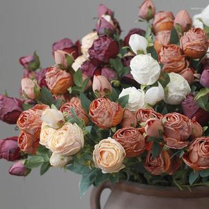 Decorative Flowers 60cm Vintage Rose Bouquet Imitation Withered Flower Artificial 5 Heads Fake Dry Wedding Home Decor