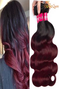 Gagaqueen brasilianska ombre 1b 99j kroppsvåg hår 3 buntar vinröd hårförlängningar 1b 99j mänskligt hår väv9885458