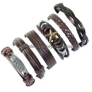 Charm Bracelets Leaf Star Design Sets Mtilayer Genuine Leather Bangles Brown Beads Wrap Wristband Simple Vintage Retro Diy Women Jewe Dhrw2
