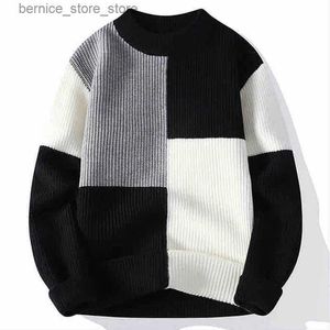 Men's Sweaters New Autumn and Winter Plush and Thick Contrasting Round Neck Fashionable and Versatile Loose and Handsome Long Sleeved Sweater Q240530