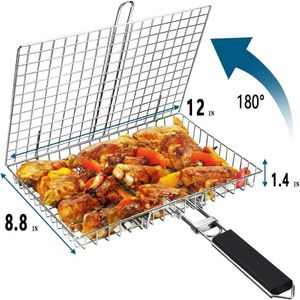 Portable Grill Basket Folding Stainless Steel BBQ with Handle for Fish Vegetables Shrimp Cooking Cookware Tools 240530
