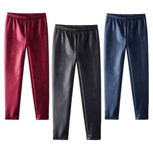 Kids Spring Autumn PU Pencil Pants Children Skinny Black Imitation Leather Leggings Girls Trousers L2405