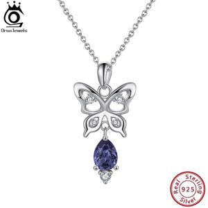 Pendant Necklaces ORSA JEWELS Butterfly Pendant Necklace for Women 925 Sterling Silver Cute Animal Crystal Gemstone Pendant Jewelry SSWN17 S24530