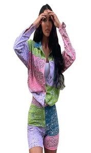 Women039s Tracksuits High Street Paisley Bandana zweiteils Set Women Turndown Kragen -Knopf -Shirt und Shorts Sexy 2 Outfit9068682