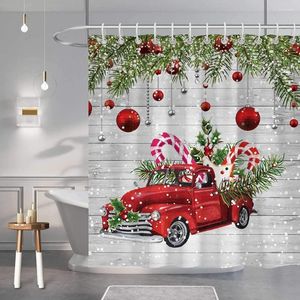 Shower Curtains Christmas Curtain Sets Vintage Red Truck Xmas Ball Pine Tree Snowman Winter Year Gift Bathroom Decor Bath