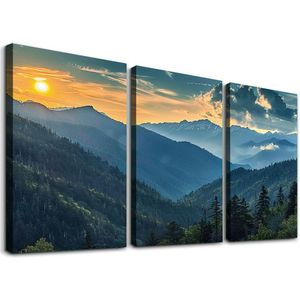 Forest Sunrise Great Smoky Mountains Poster Dekorativ målning Skriv ut modernt hem sovrum vardagsrum dekoration canvas väggkonst estetik 12''x16''x3 paneler