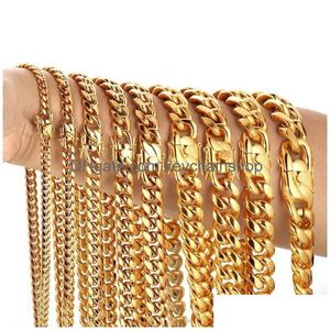 Bracelet & Necklace 316L Stainless Steel Cuban Link Chain Necklaces Bracelets Hiphoop High Polished 18K Gold Plated Cast Jewelry Sets Dhw9A