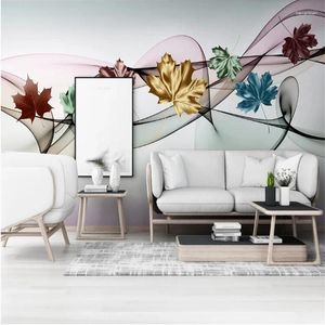 Bakgrundsbilder Mural Papel Parede Anpassad tapet Small Fresh and Light Luxury Handmålade växter Gyllene blad Maple Smoke Line