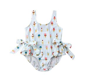 Småbarnsglass tryck One Pieces Suit Baby Girl Summer Beachwear Kid Baby Girl Swimewear Bow Swimning Swimming Clothes7017504