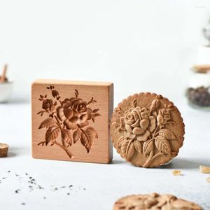 Baking Moulds Wood Cookie Stamp Non-stick 3.54 0.98 Inch Wooden Mold Rose Biscuit Press Restaurant