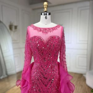 Serene Hill Fuchsia Syrenka nad spódnicą z koralikami luksusowe dubaj długie sukienki wieczorowe suknie dla kobiet przyjęcie weselne 2024 La72379
