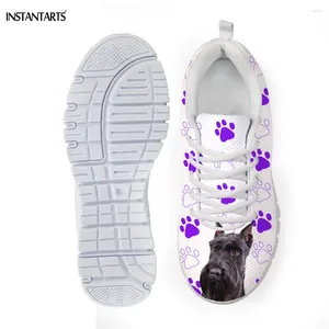 Sapatos casuais mulheres caneleiras fofas kawaii cachorro/cachorro schnauzer impressão para malha de verão tênis calçados de senhora