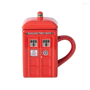 Mugs Creative Retro Box Cup Ceramic Telephone Booth Novelty Mug Coffee With Lid