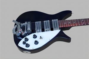 Kısa ölçekli uzunluk RIC Ken John Lennon 325C64 Jetglo 6 String Black Elec Guitar Bigs Tremolo Kuyruk Parçası Dot Kara Kavuz Kakmular 3 Pikaplar 2588