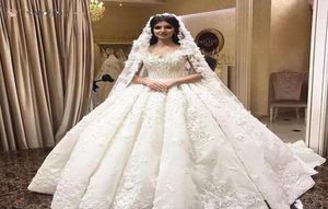 Luxuryious Bridal Gowns 3D Lace Flowers Off Shoulder Ball Gown Wedding Dresses Vintage Princess S Arabic Dubai Plus Size4973204
