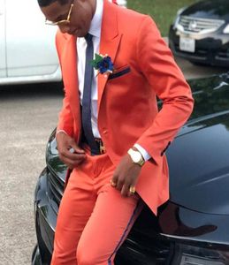 2 -stycken Coral Prom Men Suits For Wedding With Peaked Lapel Slim Fit Groom Tuxedo Custom Man Fashion Costume Set Jacket med Pant7901919