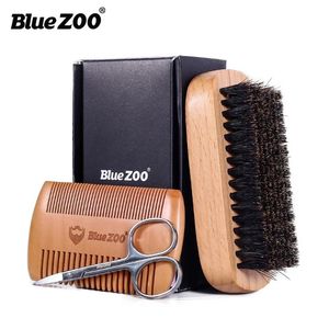 3 adet set mavi hayvanat bahçesi erkekler domuz saçı kıl sakal fırça tıraş tarağı yüz masajı el yapımı sarı bıyık fırçası 2096