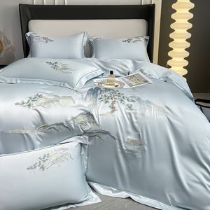 Sängkläder set designer sängkläder uppsättningar live varm 80 lyocell tencel broderi fyrdelar set silkeslen slät maskin tvättbar avancerad broderad sängkläder