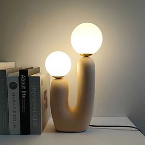 Night Lights Green pink resin double frosted glass ball table lamp Nordic creative bedroom LED lighting research and living room decorative table lamp S245302