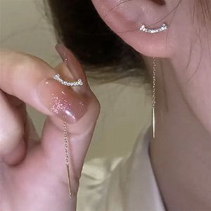 2023 Trendy Long Wire Tassel Thread Chain Climb Star Heart Beads Pendants Drop Earrings Womens Rhinestone Accessories SMycken 240527