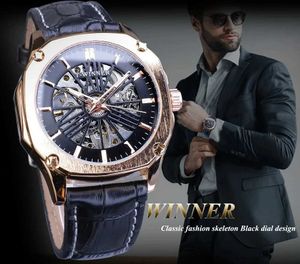 Wristwatches WINNER 1153 Mens es Fashion Hollow Tourbillon Genuine Leather Strap Waterproof Luminous Mechanical for Men Y240510