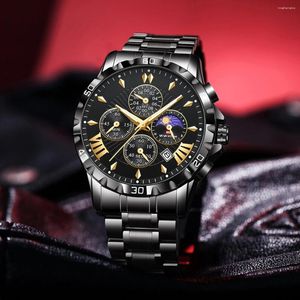 ساعة معصم متعددة الوظيفية من الفولاذ المقاوم للصدأ مشاهدة 43 مم طلب كبير مضيئة الذهب الذهب الأسود الرياضة الترفيه Quartz Wristwatch