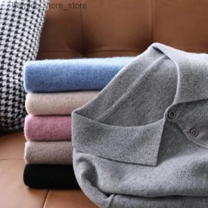 Herrtröjor 100%mjuk kashmirpolo krage tröja herr klädtoppar höst vinter mogen manlig affär casual stickad ull pullover q240530