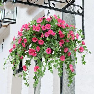 Decorative Flowers Artificial Morning Glory Silk Flower Plastic Rattan Hanging Garland Wall Basket Vine For Outdoor Home Balcony Decor