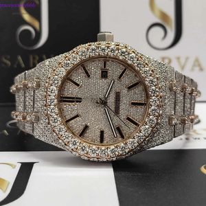 Solid Gold VVS Rostfritt stål Anpassade VVS Moissanite Diamond Mechanical Watch for Men