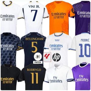 23 24 Bellingham Vini Jr Soccer Jerseys Mbappe Tchouameni 2023 2024フットボールシャツReal Madrids HP Rodrygo Modric League Real Madrid Men Kid Kit Uniformsファンプレーヤー