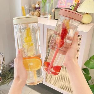 Water Bottles Large Capacity Portable Straw Cup Transparent Non-leaking With Filter Cute Drink Bottle For Boys And Girls