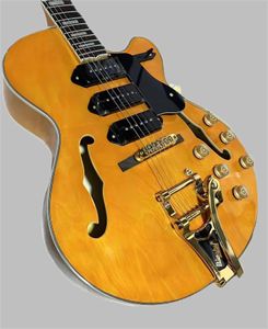 Yellow Semi-Hollow Six String Guitar Real Picture Gratis frakt i lager 2589