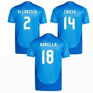 مشجعي اللاعبين 2024 2025 Chiesa Scamacca Soccer Jerseys Raspadori Jorginho Dimarco Barella di Lorenzo Bastoni Italy National Football Men Home Shirt 4XL