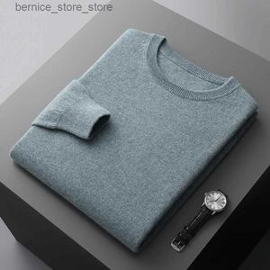 Men's Sweaters 100% merino wool mens sweater O-neck knitted long-sleeved mens pullover basic solid color casual fashion mens top Q240530