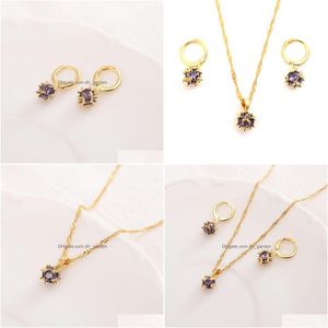 Earrings & Necklace 24 K Fine Solid Gold Gf Rainstone Ball Wedding Earring Jewelry Sets Cz Crystal Elegant Engagement For W Dhgarden Dh897