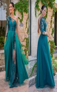 2022 Chic Turquoise Lace Bridesmaid Dresses One Shoulder A Line Sheer Long Sleeve Plus Size Country Maid Of Honor Gowns Prom Dress8169881