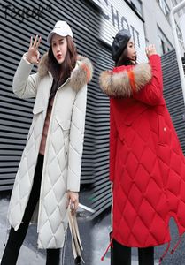 Tcyeek Winter Jacket Women Thick Down Cotton Parkas Ladies Long Coat Korean Slim Top Female Color Fur Hooded Warm Clothes LWL992 S3140236