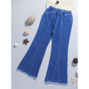 Flickor Solid Color Girl Child Spring Autumn Kid Jeans Casual Style Kids kläder 6 8 10 12 14 L2405