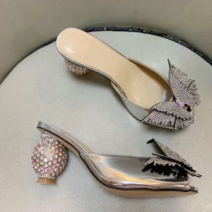 2024 Leather Ladies Real Women Genuine High Heels Summer Sandals Bead 3D Flower Flip-flops Slipper Slip-on Wedding Dress Gladiator Shoes Diam 500