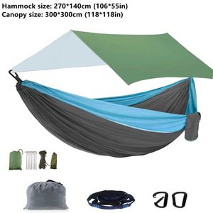 Hängmattor Portable Camping Hammock Tent Turist Travel Outdoor Garden Soving Hanging Swing With Waterproof Tarp Awning Canopy H240530 PZ3E