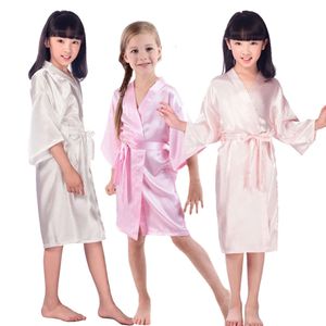 Girls Faux Satin Silk Robes Solid Bath Bath Kimono para Spa Festa de Casamento de Crianças Crianças Bath Robes Rosa Crianças Nightdress L2405