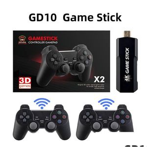 Portabla spelspelare GD10 Stick 4K Retro Video Console 2.4G Trådlösa styrenheter HD Emuelec4.3 System över 40000 Games Build-In Drop D Otptz