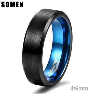 Casal Rings Mens tungstênio anel de carboneto de 4/6mm preto escovado anel azul de casamento interno anel de casal clássico anel clássico de casal s245309