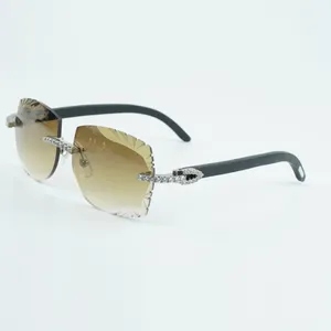 fashionable classic endless diamond sunglasses 3524014-A natural black wood legs large carved lens size 58-18-135 mm