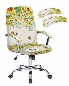 Chair Covers Watercolor Sunflower Leaf Butterfly Vintage Elastic Office Cover Gaming Computer Armchair Protector Seat