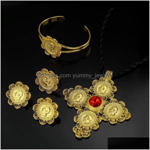 Örhängen halsband 14k gult guld över 1/10 oz lady liberty mynt set rep ram örhänge hänge rött rubin armband ring smycken uppsättningar dhpjf