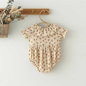Clothing Sets Spring Baby Girl Clothes Set Vintage Cotton Floral Blouse + Romper Dress IBaby Outfit H240530 PUZ5